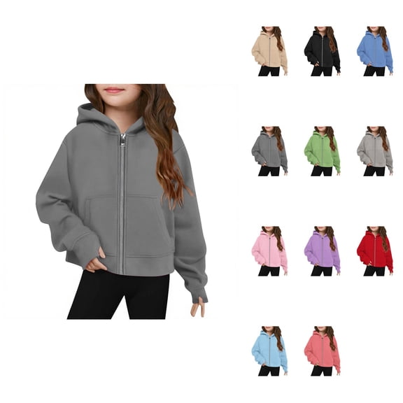 Girls Zip-Up Hooded Sweatshirt, Oversized Textured Winter Jacket with Pockets for Teens & Kids 5-14 Years, Cozy Fall Fashion Outerwear