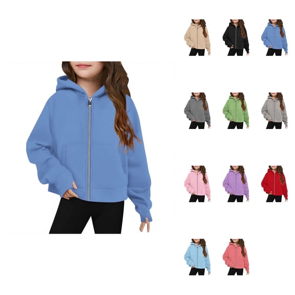 Girls Zip-Up Hooded Sweatshirt, Oversized Textured Winter Jacket with Pockets for Teens & Kids 5-14 Years, Cozy Fall Fashion Outerwear