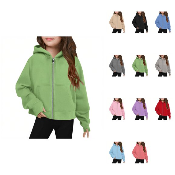 Girls Zip-Up Hooded Sweatshirt, Oversized Textured Winter Jacket with Pockets for Teens & Kids 5-14 Years, Cozy Fall Fashion Outerwear