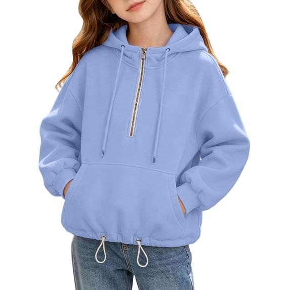 Girls Zip Up Hoodie 10-12 Half Zip Long Sleeve Kids Sweatshirt Cute Fashion Oversized Pullover Sweatshirt with Pockets