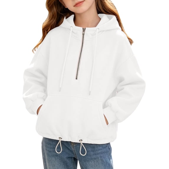 Girls Zip Up Hoodie 7-8 Half Zip Long Sleeve Kids Sweatshirt Cute Trendy Oversized Girls Hoodies with Pockets