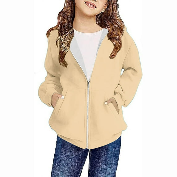 Girls Zip Up Hoodie Casual Long Sleeve Jacket Hooded Lightweight Thin Fleece Sweatshirt with Pockets