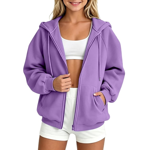 Girls Zip Up Hoodie Casual Solid Color Hooded Long Sleeve Sweatshirt Girls Loose Plain Jacket with Pockets