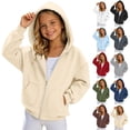 thumbnail image 1 of Girls Zip Up Hoodie Fashion Oversized Casual Cute Comfy Long Sleeve Sweatshirt Jacket with Pockets 4-14 Years, 1 of 5