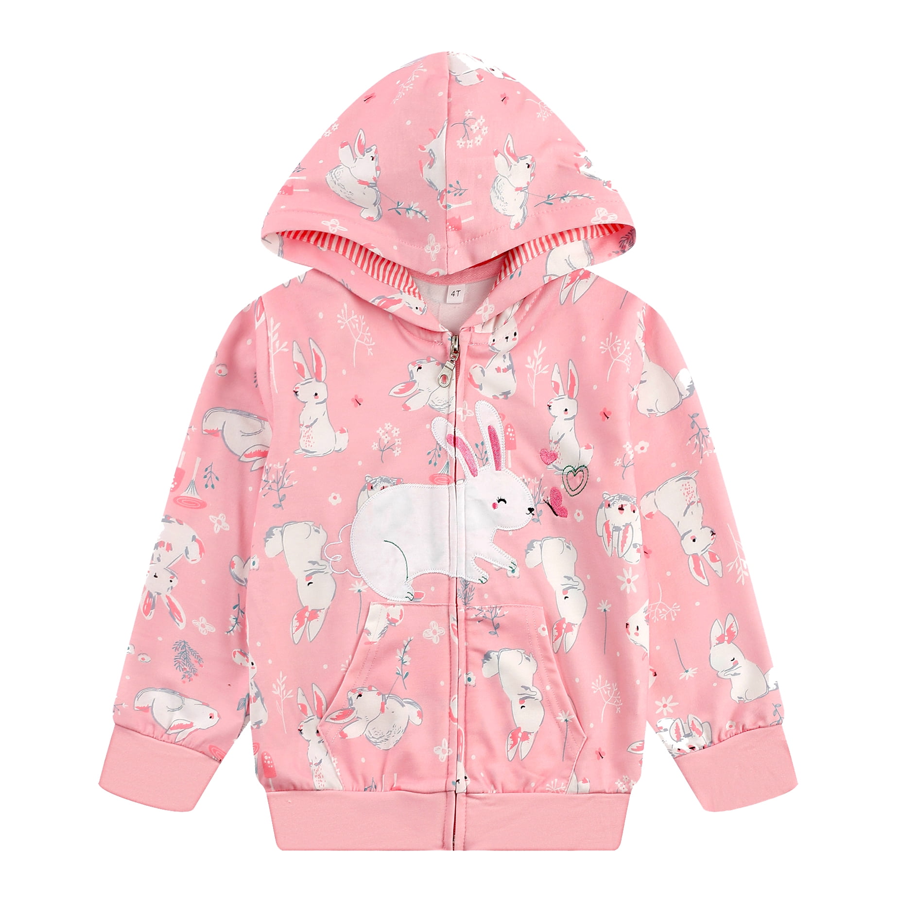 Girls Zip Up Hoodie Jacket Toddler Bunny Sweatshirt Kids Hooded Coat