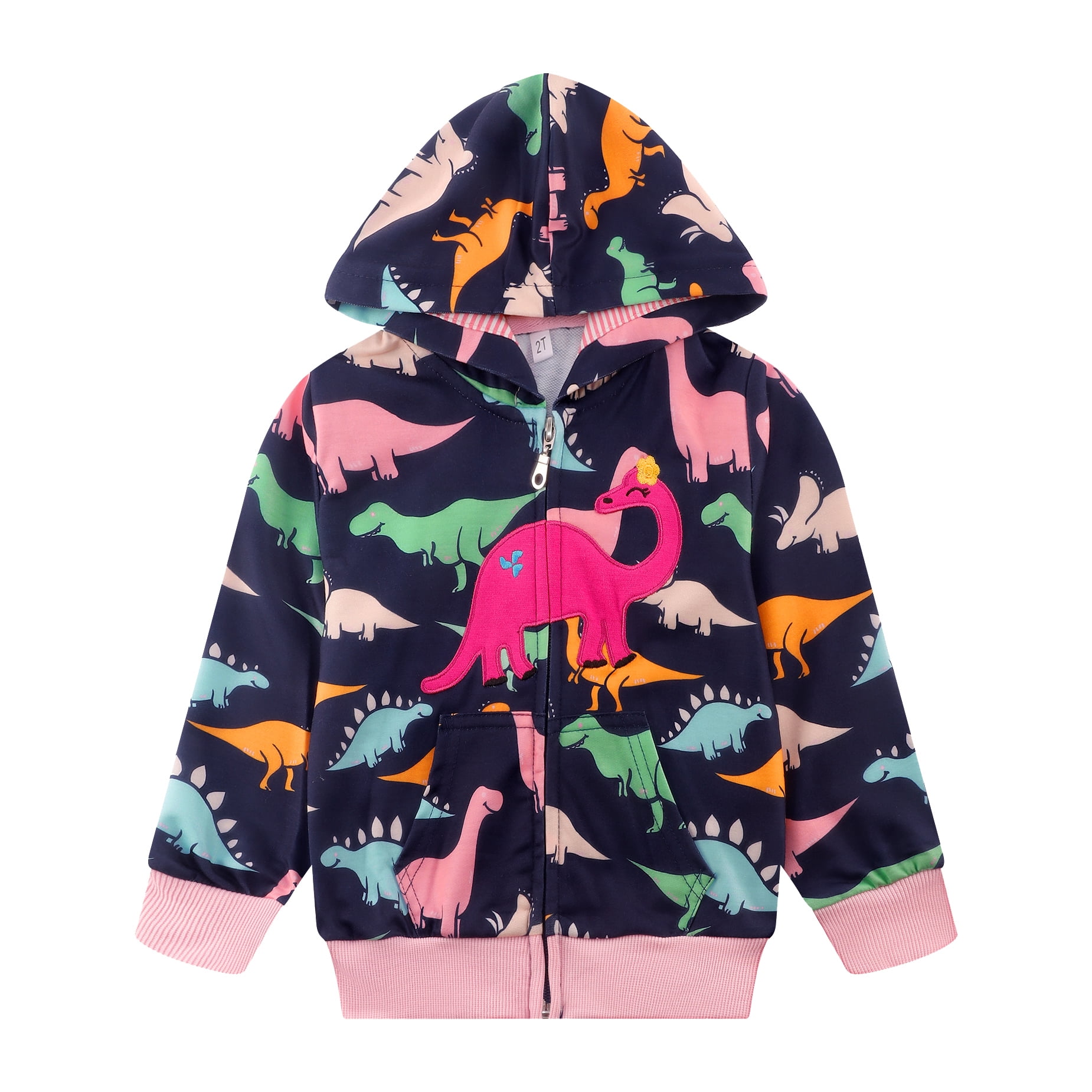 Girls Zip Up Hoodie Jacket Toddler Dinosaur Sweatshirt Kids Hooded Coat