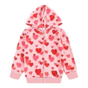 Girls Zip Up Hoodie Jacket Toddler Heart Valentine's Day Sweatshirt Kids Hooded Coat Casual Outerwear Size 2-13 Years