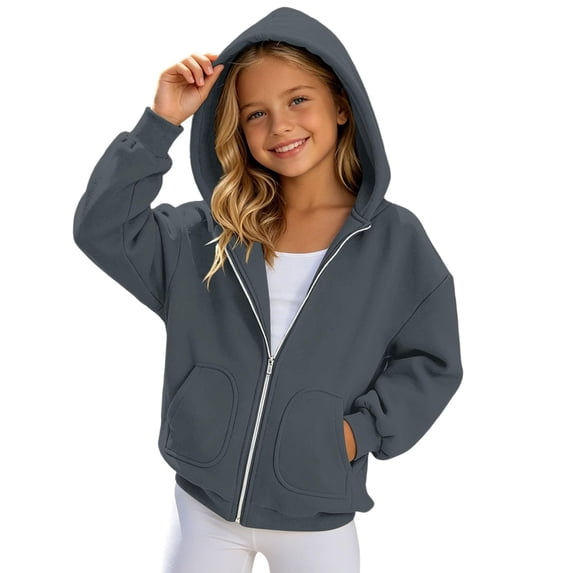 Girls Zip Up Hoodie Kids Fashion Oversized Sweatshirt Jacket With Pockets Lightweight Preppy Sweatshirts 5-14 Years