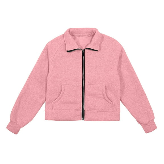 Girls Zip Up Hoodie Lined Stand Collar Jacket With Pockets Warm Soft Casual Outerwear For Kids