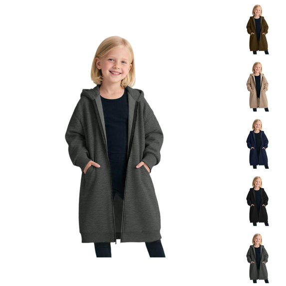 Girls Zip Up Hoodie Long Sleeve Hooded Sweatshirt Loose Fit Long Jacket 3-13 Years