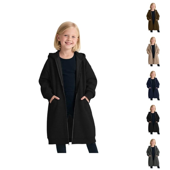 Girls Zip Up Hoodie Long Sleeve Hooded Sweatshirt Loose Fit Long Jacket 3-13 Years