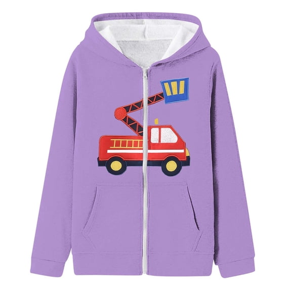 Girls Zip Up Hoodie Oversized Car Print For Kids Outerwear Cozy Casual Winter Coat For Children Comfy Loose Streetwear Size 6-7T