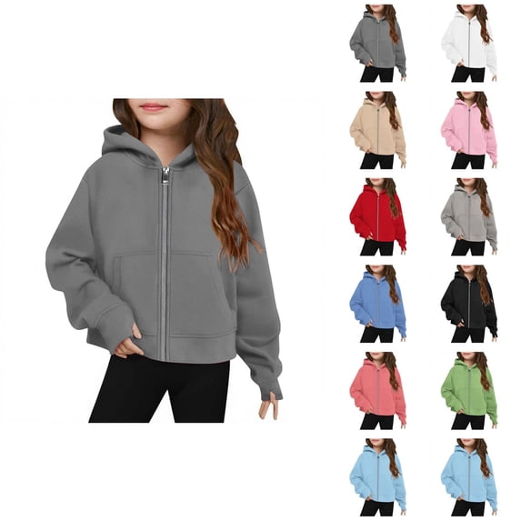 Girls Zip Up Hoodie Sweatshirt Jacket Kids Fall Winter Long Sleeve Crewneck Cardigan Casual Outfit