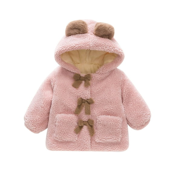 Girls Zip Up Hoodie Toddler Baby Girls Solid Color Plush Cute Bear Ears Winter Hoodie Thick Coat Jacket New Fall Jackets Winter Outerwear Pinks 2-3T