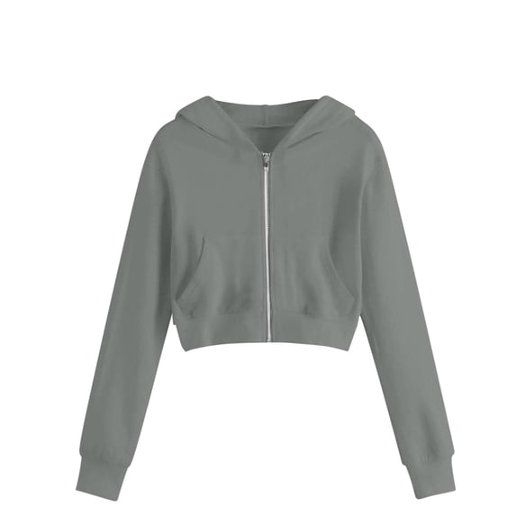 Girls Zip Up Hoodies Cropped Sweatshirt Lightweight Hooded Fall Jacket Teen Girl Back to School 2026 Light Gray 150