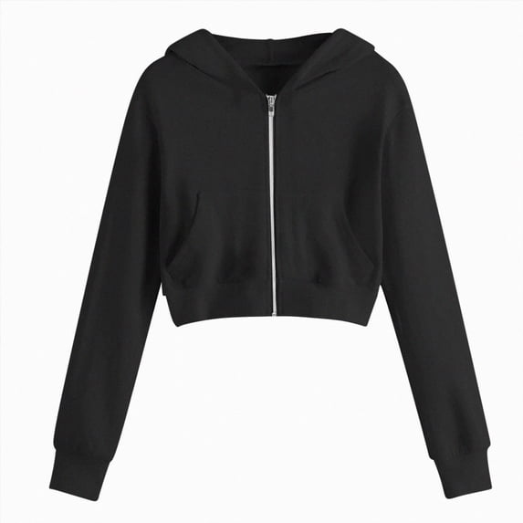 Girls Zip Up Hoodies Cropped Sweatshirt Lightweight Hooded Fall Jacket Teen Girl Back to School Outfits (Black,7-8 Years)