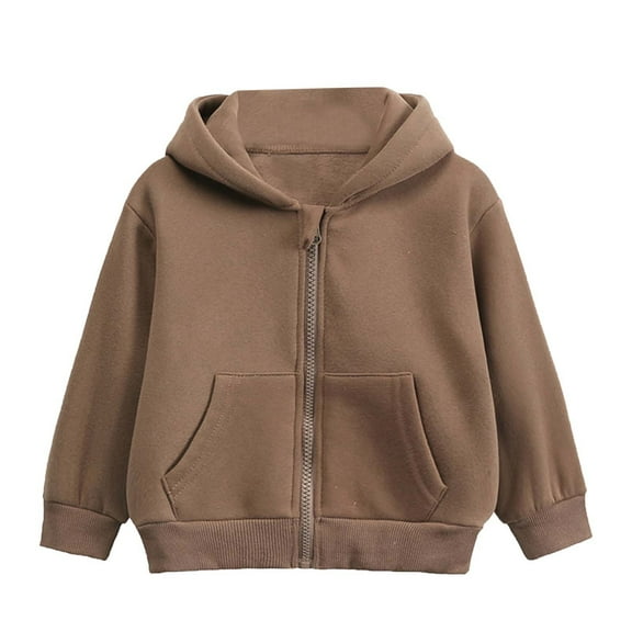 Girls Zip Up Hoodies Teen Hooded Sweatshirts Fleece Jackets Kids Fall Fashion Outfits Winter Clothes,Coffee,12-24 Months