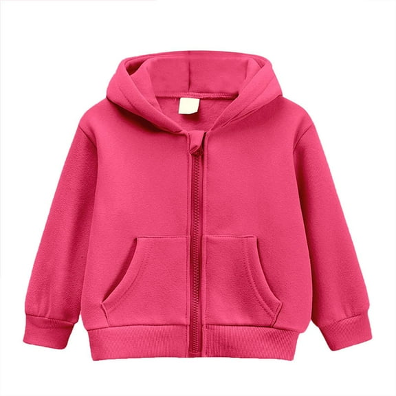 Girls Zip Up Hoodies Teen Hooded Sweatshirts Fleece Jackets Kids Fall Fashion Outfits Winter Clothes,Hot Pink,3-4 Years