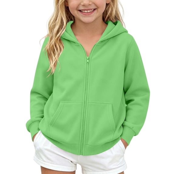 Girls Zip Up Hoodies Uniform Fleece Sweatshirt Casual Hoodie With Pockets