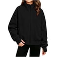 thumbnail image 1 of Girls Zip Up Sweatshirt with Pockets Long Sleeve Casual Loose Fit Turtleneck Kids Track Jacket Black 6, 1 of 6