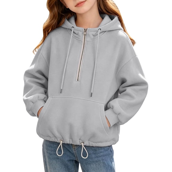 Girls Zip Up Sweatshirts Size 10-12 Half Zip Long Sleeve Hoodie for Kids Cute Trendy Oversized Pullover Sweatshirt with Pockets