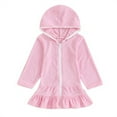 thumbnail image 1 of Girls' Zip-Up Swim Cover Up Robe Hooded Long Sleeve Ruffled Beach Dress Lightweight Cover-Up for Beach Resort Wear, 1 of 2