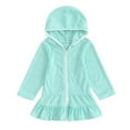 thumbnail image 1 of Girls' Zip-Up Swim Cover Up Robe Hooded Long Sleeve Ruffled Beach Dress Lightweight Cover-Up for Beach Resort Wear, 1 of 2
