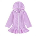 thumbnail image 1 of Girls' Zip-Up Swim Cover Up Robe Hooded Long Sleeve Ruffled Beach Dress Lightweight Cover-Up for Beach Resort Wear, 1 of 2