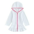 thumbnail image 1 of Girls' Zip-Up Swim Cover Up Robe Hooded Long Sleeve Ruffled Beach Dress Lightweight Cover-Up for Beach Resort Wear, 1 of 2