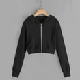 thumbnail image 1 of Girls Zip up Cropped Hoodies Long Sleeve Sweatshirts Jackets Fall Trendy Cute Sports Coats with Pockets Black 13Y, 1 of 9