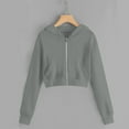 thumbnail image 1 of Girls Zip up Cropped Hoodies Long Sleeve Sweatshirts Jackets Fall Trendy Cute Sports Coats with Pockets Gray 13Y, 1 of 9