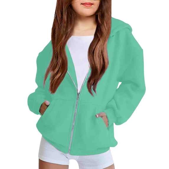 Girls Zip up Hoodie Jacket Teen Fleece Full Zip Oversized Casual Cardigan Sweatshirts Fashion Fall Jackets Coats with Pockets