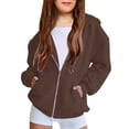 thumbnail image 1 of Girls Zip up Hoodie Jacket Teen Fleece Full Zip Oversized Casual Cardigan Sweatshirts Fashion Fall Jackets Coats with Pockets, 1 of 6