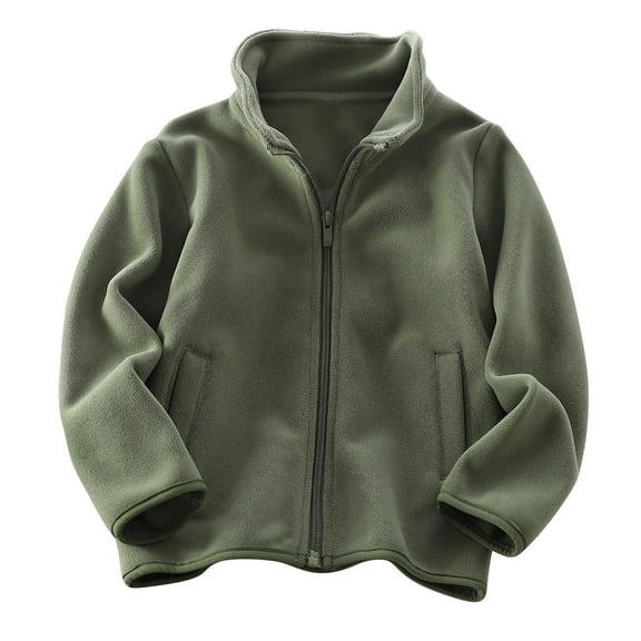 Girls Zip up Jackets Kids Fall Fleece Coat Long Sleeve Sweatshirts Outerwear with Pockets Plush Warm Jacket for Boys Army Green 3 Years