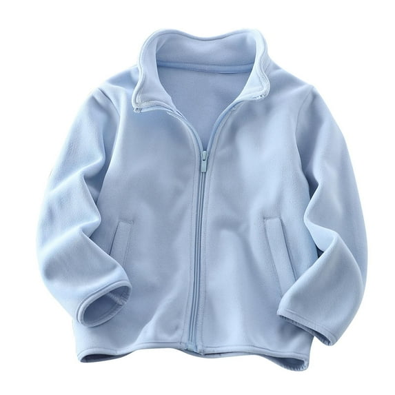 Girls Zip up Jackets Kids Fall Fleece Coat Long Sleeve Sweatshirts Outerwear with Pockets Plush Warm Jacket for Boys Light Blue 7 Years