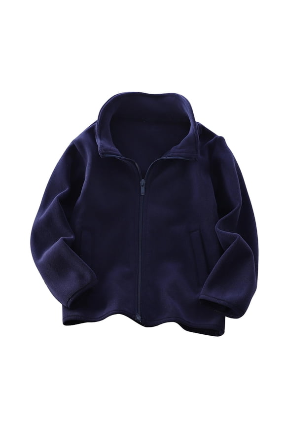 Girls Zip up Jackets Kids Fall Fleece Coat Long Sleeve Sweatshirts Outerwear with Pockets Plush Warm Jacket for Boys Navy 3 Years