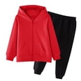 thumbnail image 1 of Girls Zip up Jogger Set, Tween Zipper Hooded Jackets Athletic Sweatpants Suits with Pockets, Kids Solid Color Tracksuit Fall Clothes 7-8Y, 1 of 7