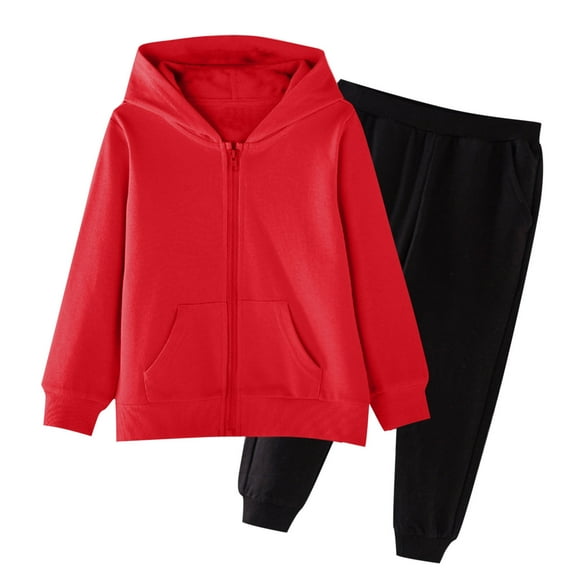 Girls Zip up Jogger Set, Tween Zipper Hooded Jackets Athletic Sweatpants Suits with Pockets, Kids Solid Color Tracksuit Fall Clothes 7-8Y