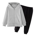 thumbnail image 1 of Girls Zip up Jogger Set, Tween Zipper Hooded Jackets Athletic Sweatpants Suits with Pockets, Kids Solid Color Tracksuit Fall Clothes Gray 5-6Y, 1 of 6