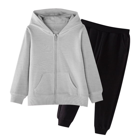 Girls Zip up Jogger Set, Tween Zipper Hooded Jackets Athletic Sweatpants Suits with Pockets, Kids Solid Color Tracksuit Fall Clothes Gray 5-6Y