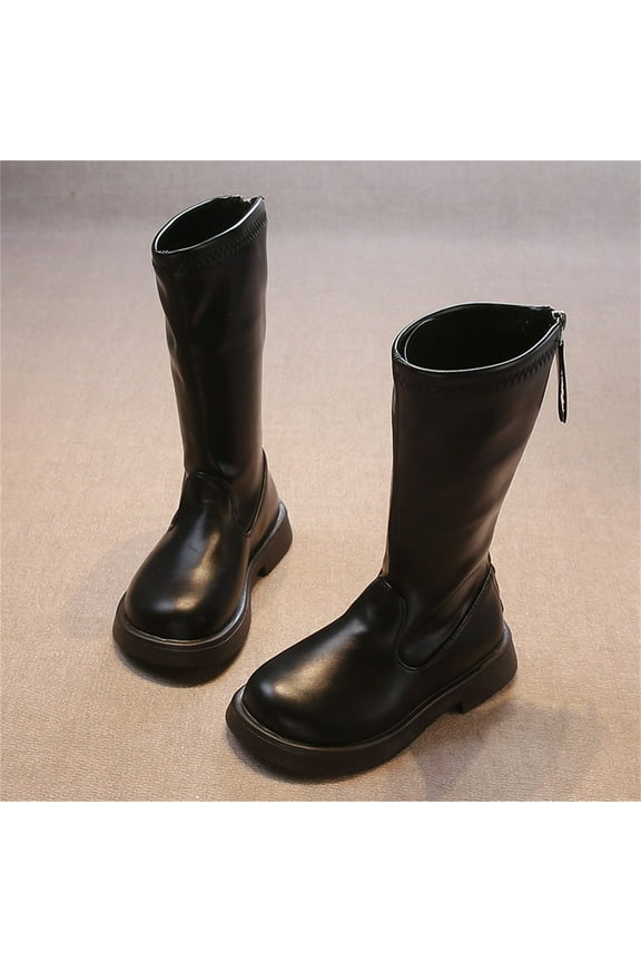 Girls' Zipper High Knee Long Leather Boots Student Princess Boots for Toddler Kids Tall Boots