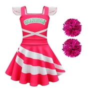 Girls Cheerleader Cosplay Dress Halloween Flutter Sleeve Pink Fancy-Dress 3-8T