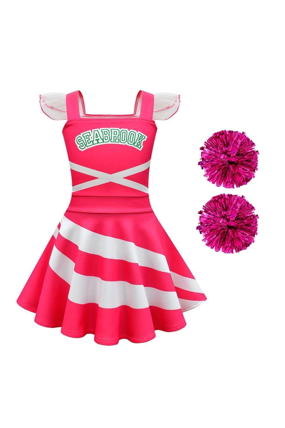 Girls Cheerleader Cosplay Dress Halloween Flutter Sleeve Pink Fancy-Dress 3-8T
