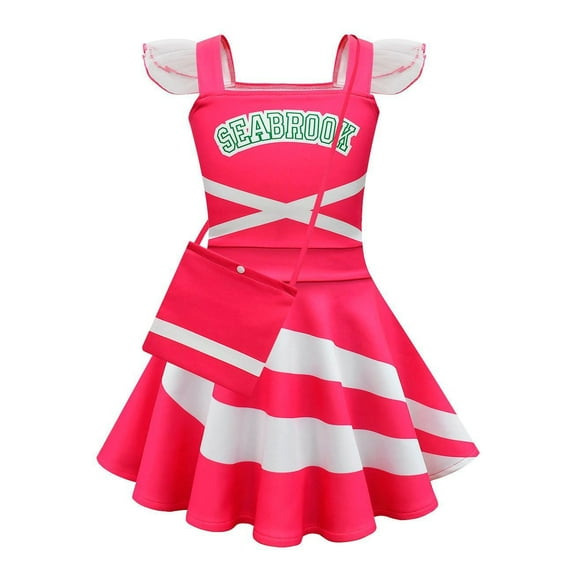 Girls Zombie Cheerleader Costume Dress Halloween Flutter Sleeve with Accessories