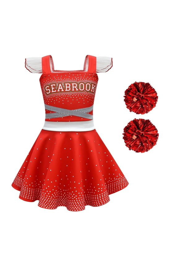 Girls Zombie Cheerleading Dress Halloween Fancy-Dress Costume Outfit 3-8T