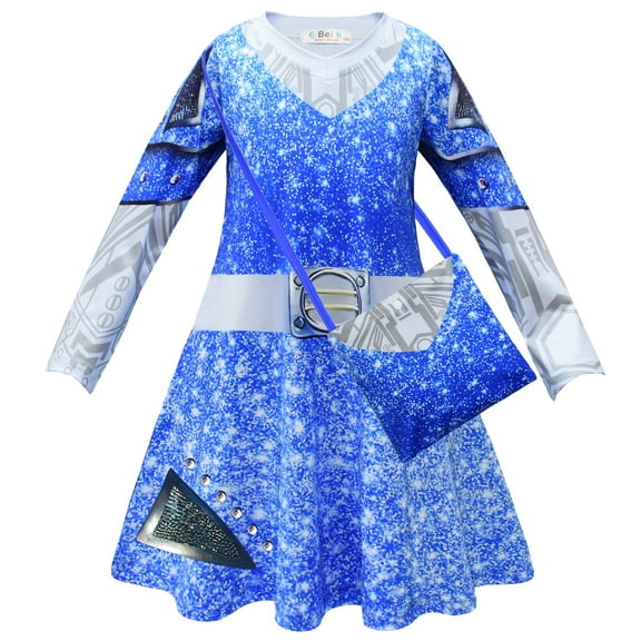 Girls Zombie Cheerleading Long Sleeve Dress Set Halloween Costume Outfits