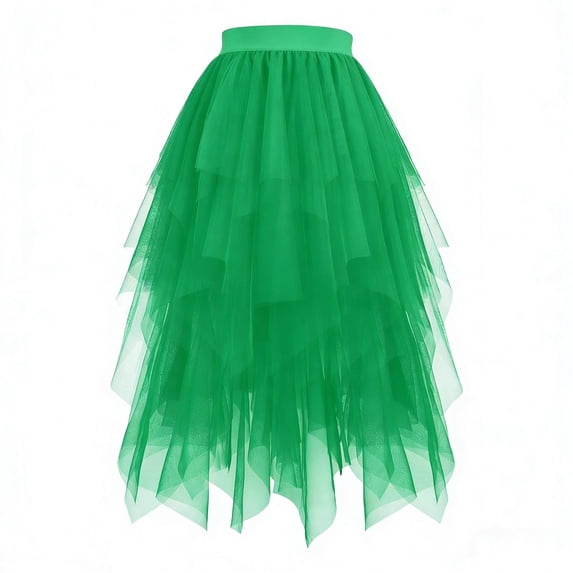 Girls a Line Tulle Skirt Girls Tulles Skirts High Low Layered Skirts Midi Length Irregular Tutus Birthday Princess Skirt Green 12-13Y