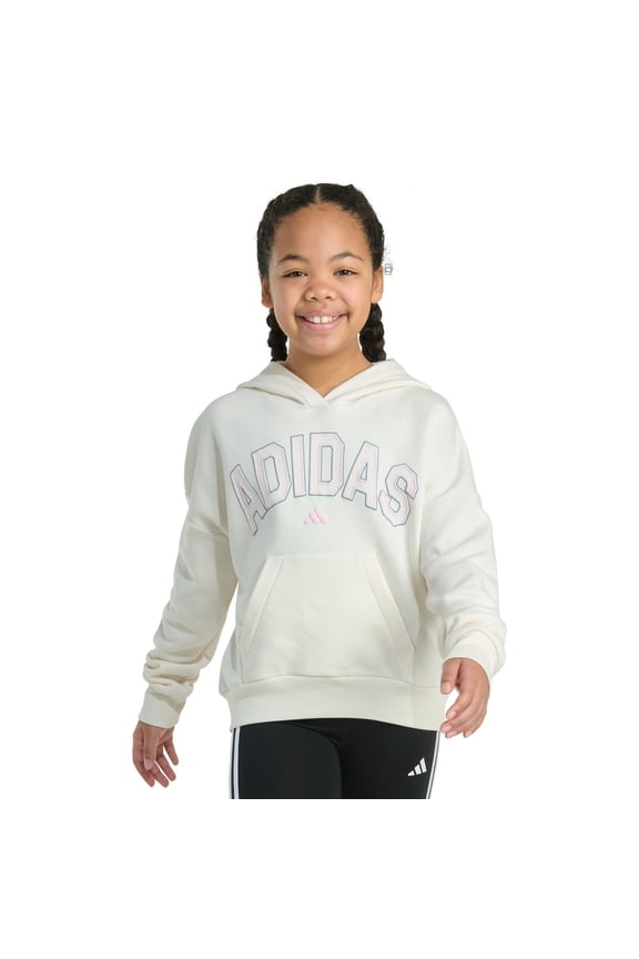 Girls adidas Long Sleeve Graphic Fleece Pullover Hoodie Color: Cream Size: MEDIUM