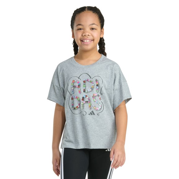 Girls adidas Short Sleeve Drop Shoulder Tee Color: Grey Size: X LARGE