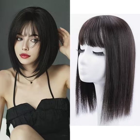 Girls air bangs replacement hair block mid-length straight hair clip style easy to wear natural straight hair